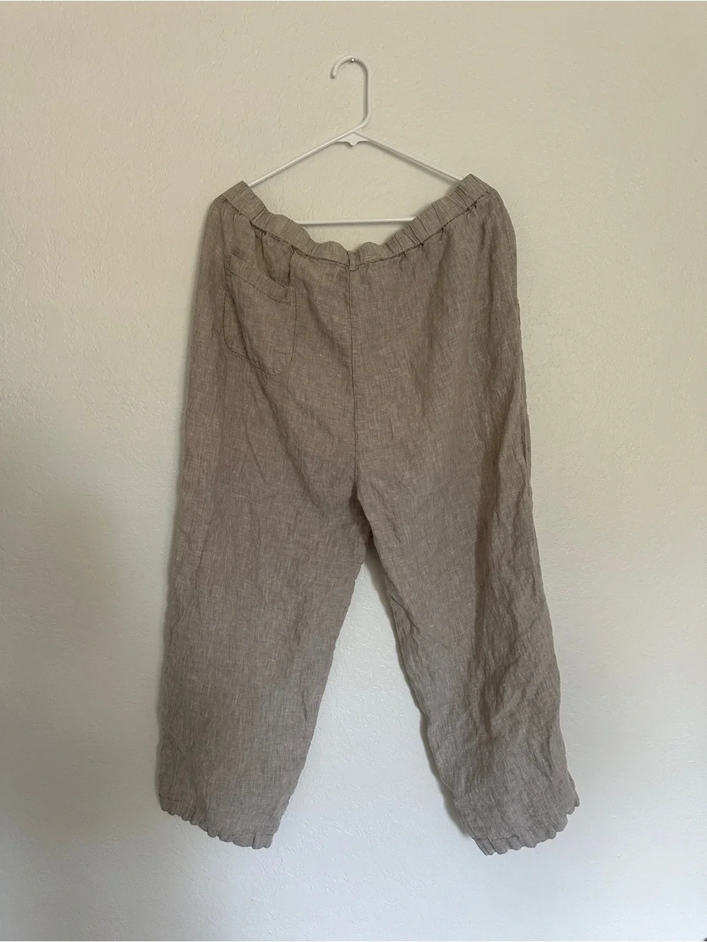 Quince Linen Taupe Cropped Wide-Leg Knit Pants XL